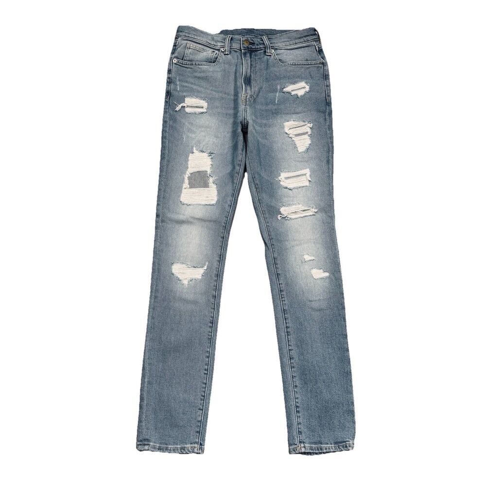 H&M Skinny Jeans Mens 31x32 Measures 29x30.5 Blue Distressed Patched High Mid